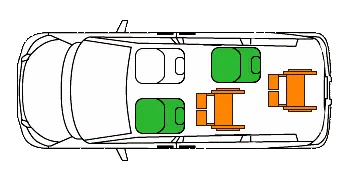 同乗者1名～2名　車椅子2脚